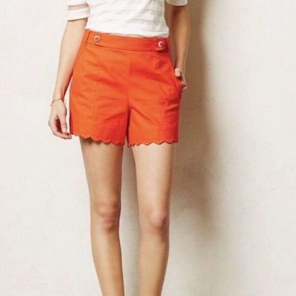 Cartonnier Orange Scalloped High Waisted Shorts Women’s Size 2 Anthropologie - Picture 1 of 8